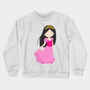 Cute Princess, Crown, Black Hair, Pink Dress Crewneck Sweatshirt